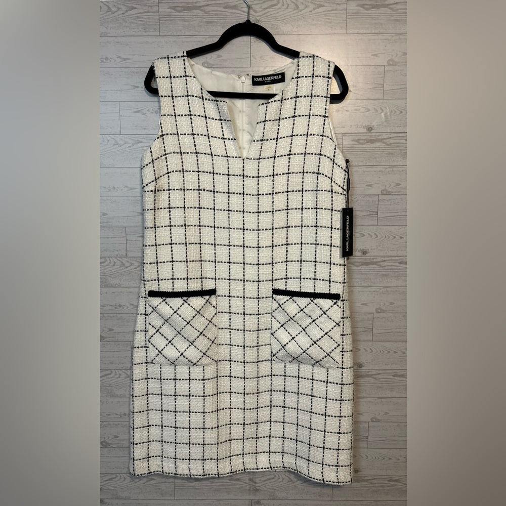 Karl Lagerfeld Paris Women's Double Pocket Dress - Ivory/Black - Size 12